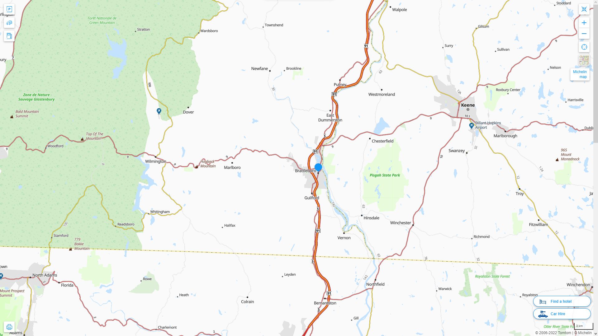 Brattleboro Vermont Highway and Road Map